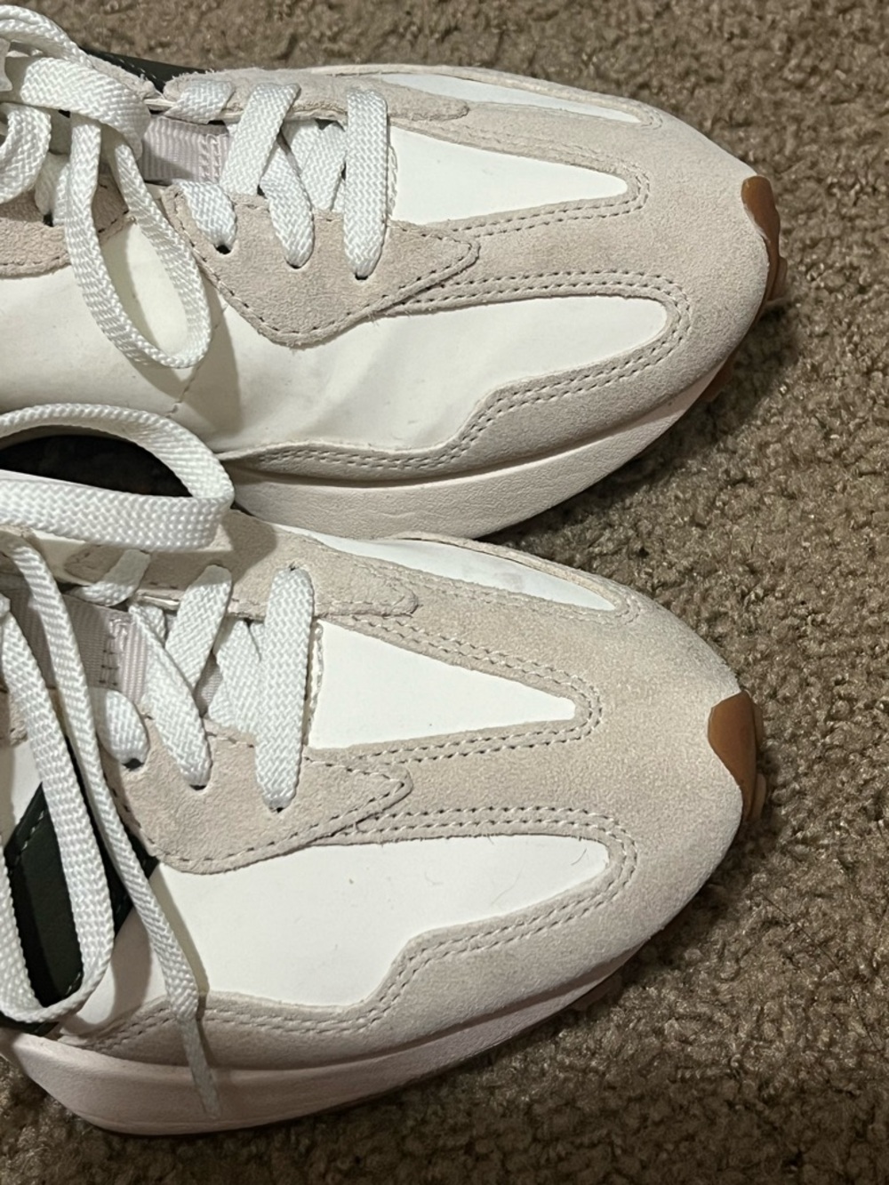 Used twice, New Balance Beige & Olive Retro Runner Sneakers - Picture 7 of 9